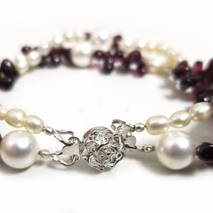 Sterling Garnet Pearl Dual Strand Bracelet